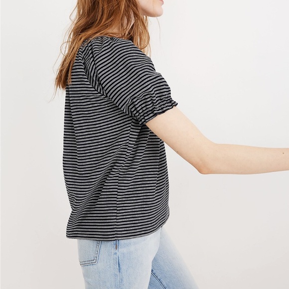 Madewell Texture & Thread Peasant Top Navy Blue Stripe size SMALL - Picture 6 of 6
